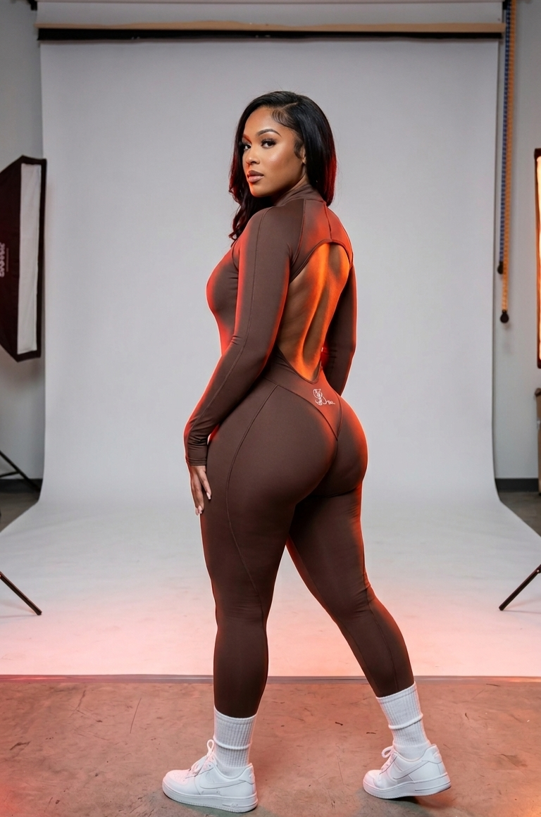 Brown Active Sport Jumpsuit,(Bordado JB)