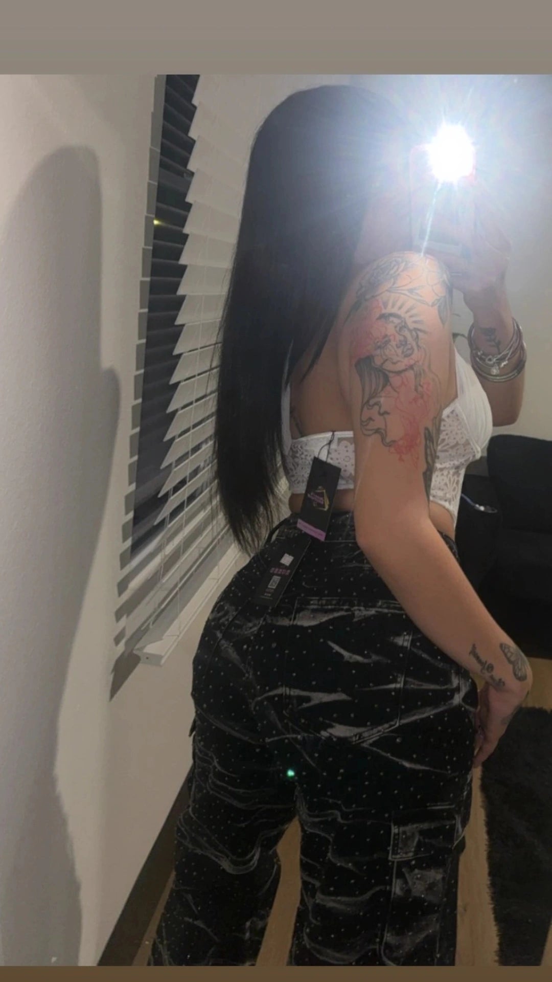 Rhinestone Cargo Pants Blk